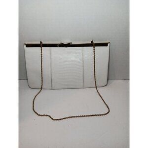 Vintage 80s Etra White Leather Snakeskin Gold Chain Formal Clutch Small Purse